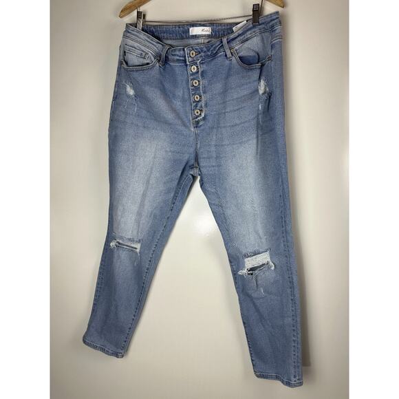 KanCan High Rise Mom Jeans Distressed Button Fly Blue Denim Plus Size 3XL - Picture 2 of 8